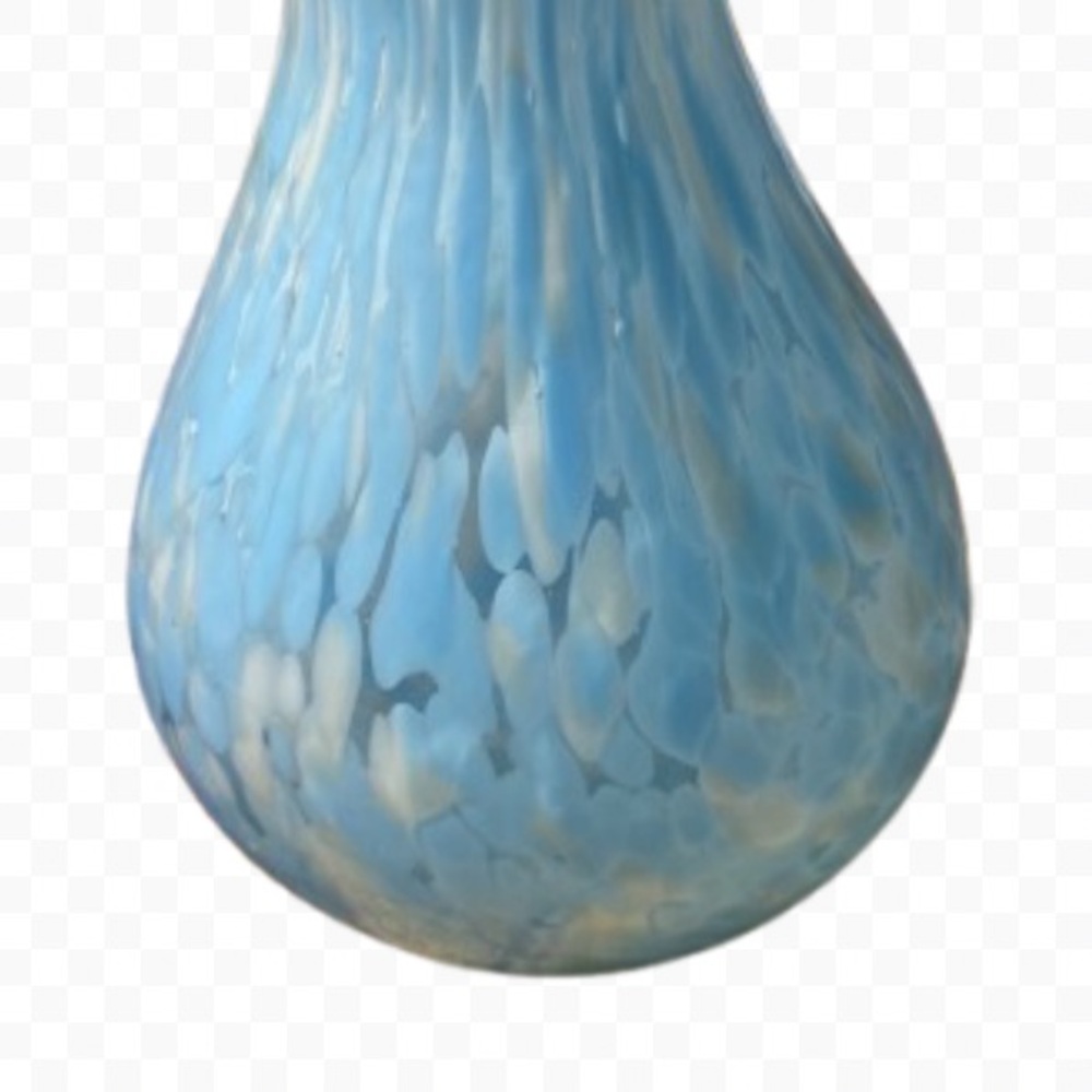 Vintage Hand Blown Art Glass Bud Vase Swirled Light Blue White 4.5” Tall - Picture 6 of 9